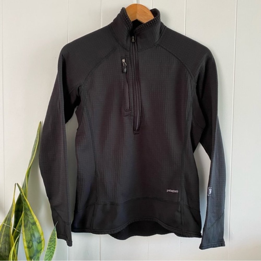 Vintage Patagonia Made in USA Fleece Polartec 1/2 Half Zip Black Baselayer Light